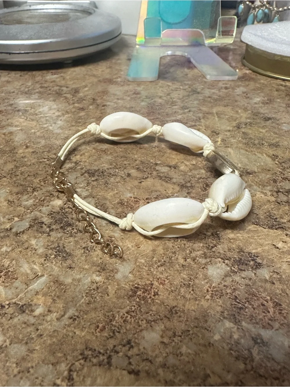 Gold and Cream Cowrie Shell Bracelet